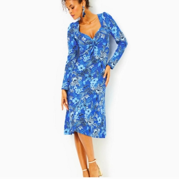 NWT Lilly Pulitzer Blue Long Sleeve Midi Dress - Picture 3 of 5